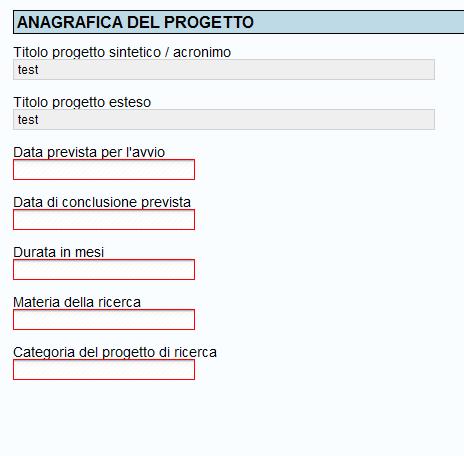 Sezione Progetto (solo per il capofila del progetto) La Sezione Progetto è composta