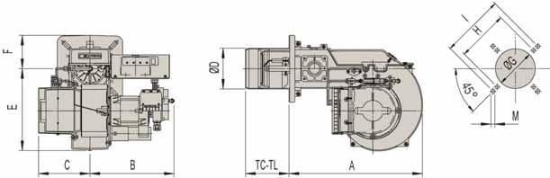 22 GL 30/2 13 30 153 355 CAMPO DI LAVORO / DIMENSIONI INGOMBRO (mm) - FIRING - OVERALL RATES / DIMENSION OVERALL DIMENSIONS (mm) A B C ØD E F ØG H I M TC TL TXL GL 30 F 410 240 157