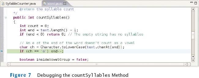 Il programma di debug Figura 9: Collaudare il metodo countsyllables con il debugger Vediamo se questo funziona correttamente: eseguite il