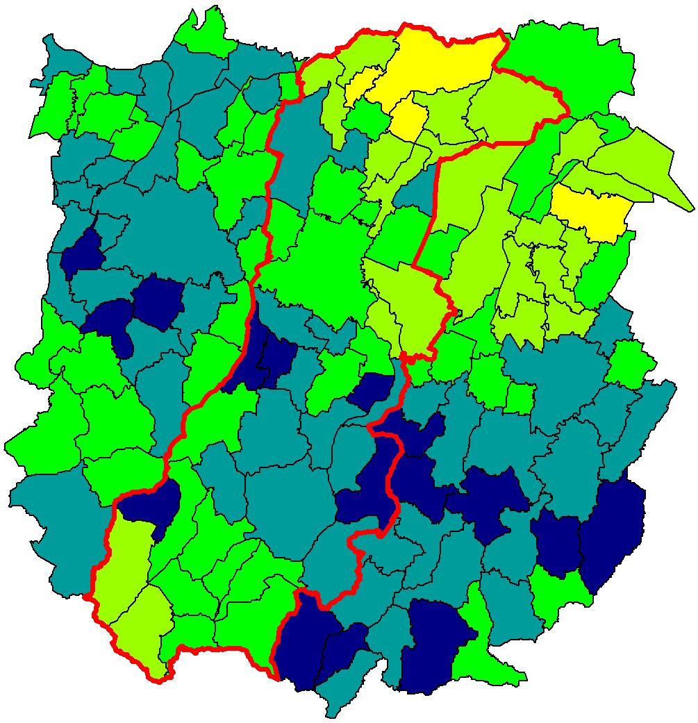 ,5,5,5,5 Grafico 5 Rapporto tra i tassi standardizzati* di mortalità (CMF) distrettuali maschili sul valore provinciale, anni -3.