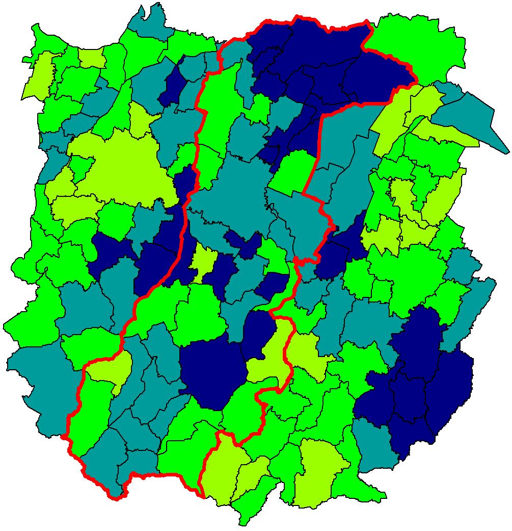 Rischi Relativi** di mortalità maschile per i comuni della provincia di, anni -3. Rischi Relativi** di mortalità femminile per i comuni della provincia di, anni -3.