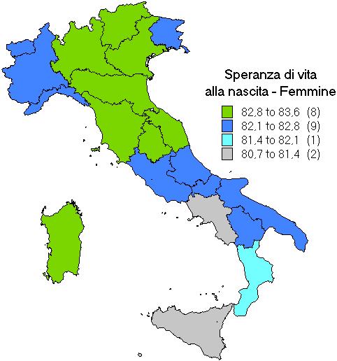 Speranza di vita alla nascita in anni.