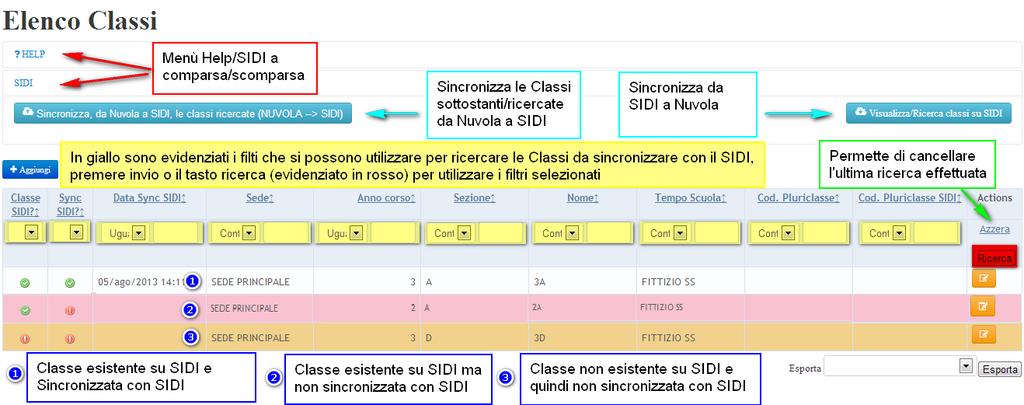 5.2.2 Sincronizzazione delle Classi In Area Alunni SIDI Nuvola SIDI Sincr. da Nuvola: Classi. (vedi immagine al punto 5.