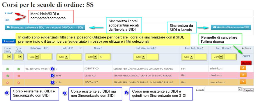 5.2.3 Sincronizzazione dei Corsi In Area Alunni SIDI Nuvola SIDI Sincr. da Nuvola: Corsi. (vedi immagine al punto 5.