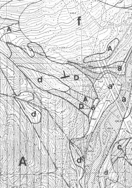 B2. Litologia e geotecnica. Nella zona affiorano le seguenti Formazioni del substrato ed i seguenti depositi. Figura n 15: Carta Geolitologica allegata al P.R.G.C. (non in Scala).