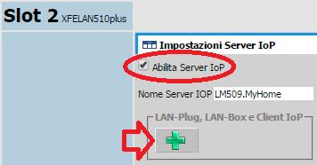 Sistema XF Scheda XFE-LAN510plus Impostazioni server IoP Abilitare innanzitutto il Server IoP, spuntando la casella ominima, dopodiché fare clic sul pulsante per procedere alla