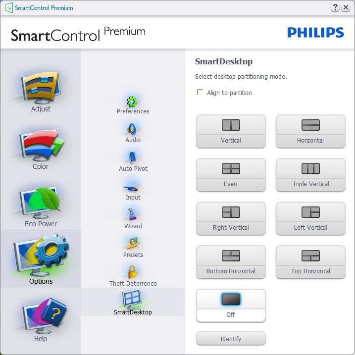 3. Ottimizzazione dell immagine 3.4 Guida SmartDesktop SmartDesktop SmartDesktop è in SmartControl Premium. Installare SmartControl Premium e selezionare SmartDesktop da Options (Opzioni).