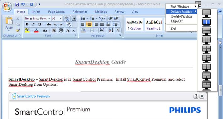 Opzioni barra del titolo È possibile accedere alla Desktop Partition (Partizione desktop) dalla barra del titolo della finestra attiva.