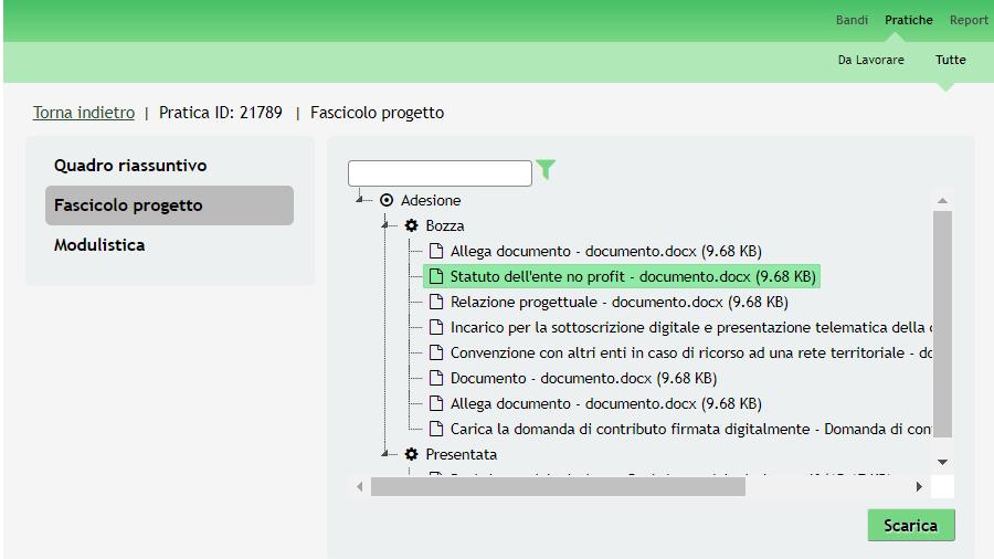 Figura 34 Fascicolo progetto Cliccando sul documento di interesse