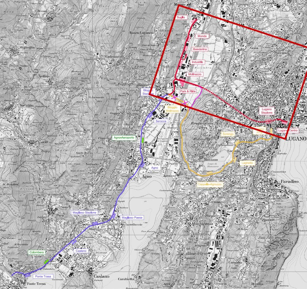 le fermate delle linee bus regionali e di un bus navetta per l aereoporto; posteggi di breve durata (sistema Kiss and ride); posteggi per biciclette e motocicli (sistema Bike and ride); strutture di