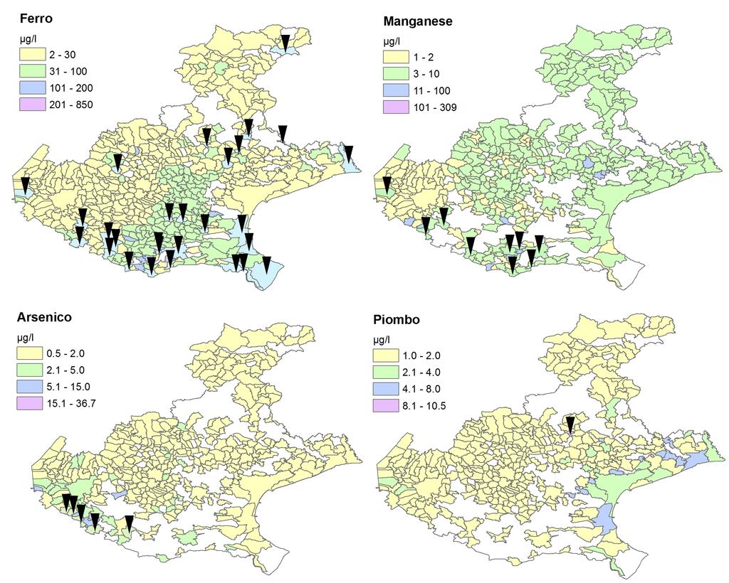 16 metalli Il 78% del territorio veneto ha a disposizione acqua che non contiene ferro (figura 10).