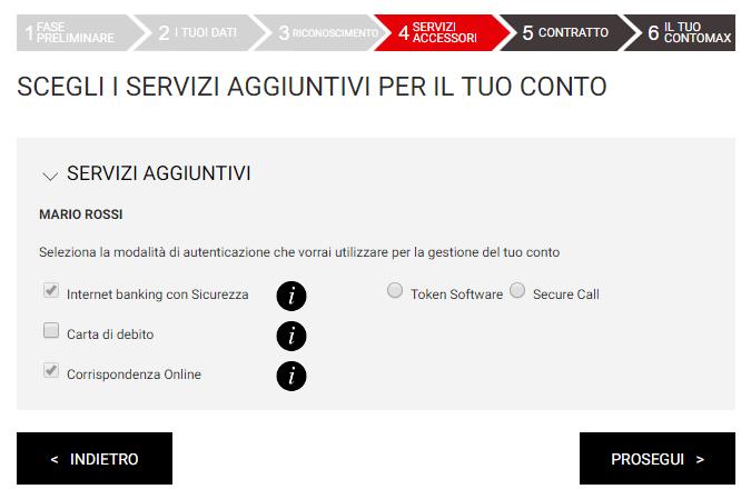 FASE 4 SERVIZI ACCESSORI (Strong Authentication) Se hai scelto la modalità di riconoscimento «de visu», dovrai comunque scegliere la modalità di Strong Authentication con cui accedere all Area