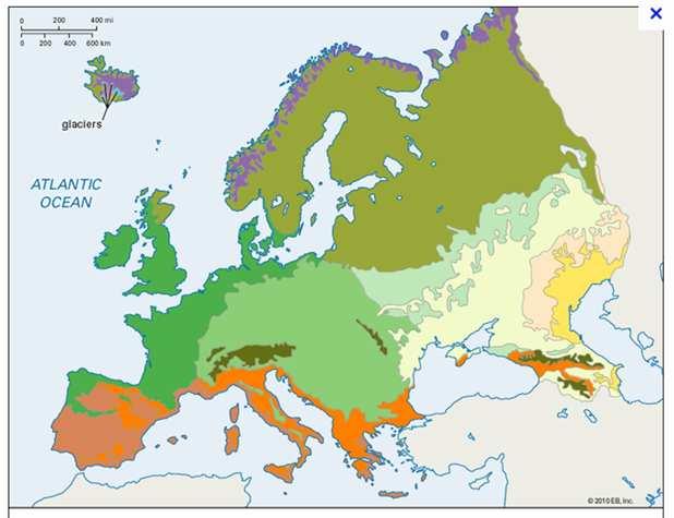 Vegetation zones - Europe Arctic boreal Atlantic Temperate Mediterranean