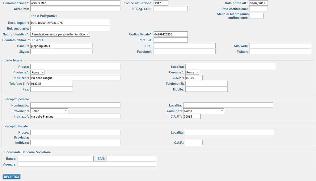 Affiliazione: è l area dedicata all affiliazione della società. Da qui è possibile affiliare una società, vedere lo storico delle affiliazioni o stampare eventuali attestati.