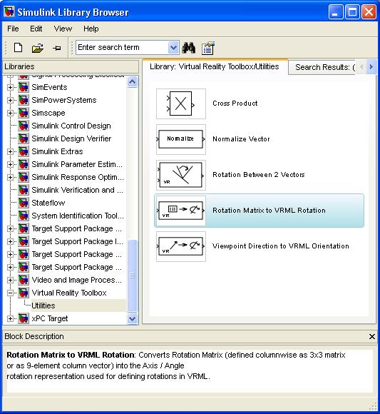 6. Il blocco Rotation Matrix to WRML Rotation deve essere collegato: in entrata alle 9 componenti della matrice di rotazione e in uscita al VR Sink nell entrata rotation.