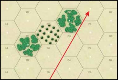 4.1.4.2.6 Lati di Esagono di Ostacolo Un esagono che contiene terreno bloccante blocca la visuale anche se passa attraverso solo una piccola parte dell esagono.