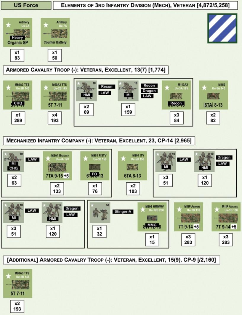 FORZA US ELEMENTI DELLA 3 DIVISIONE DI FANTERIA (MECC), VETERANA [4.872/5.258] Pesante SP Organica Controbatteria TRUPPA CAVALLERIA CORAZZATA (-): VETERANA, ECCELLENTE, 13(7) [1.