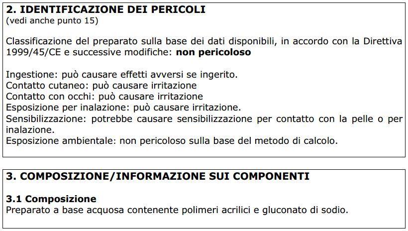 SEZIONE 2 e 3: esempio di ERRORE Prodotto non pericoloso (cap.