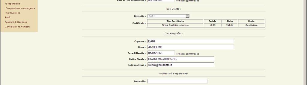 4. Selezionare una causale di sospensione e premere il pulsante Sospendi; Figura 4.49 Pagina Sospensione Riepilogo dati immessi 7. Nella pagina visualizzata Riepilogo Dati Immessi (Figura 4.