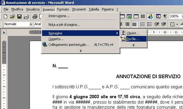 9) Aperta la finestra del comando Inserisci, far scorrere il mouse sino ad evidenziare il