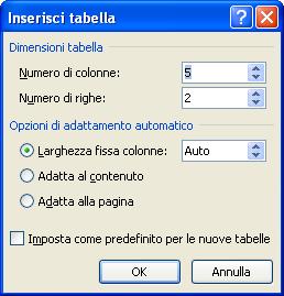 Figura 1 - Finestra Tabella In alternativa è possibile utilizzare il pulsante Inserisci tabella presente nella stessa finestra della griglia (Figura 38).