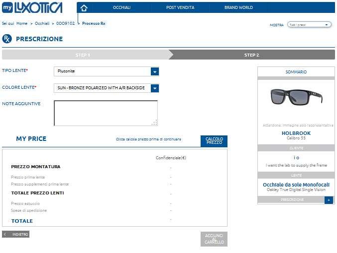 MyLuxottica Oakley Rx Opzione 2 Dopo aver cliccato su «Continua»:.