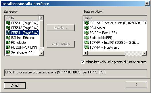 Figura 2-1 Imposta interfaccia PG/PC (esempio) 3. Selezionare il punto di accesso dell'applicazione. 4. Fare clic su Seleziona.