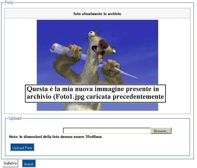 successivo login: Fig 11 Selezionata la nuova immagine da caricare e cliccato sul pulsante, il preview continuerà a visualizzare la vecchia immagine caricata a sistema; la modifica sarà visibile solo