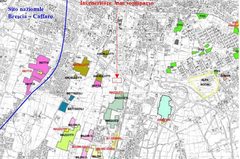Asl di Brescia (settembre 2008):mappa 7/alimenti mappatura zona di provenienza campioni latte Inceneritore Asm inesistente Asl di Brescia, Sito d interesse