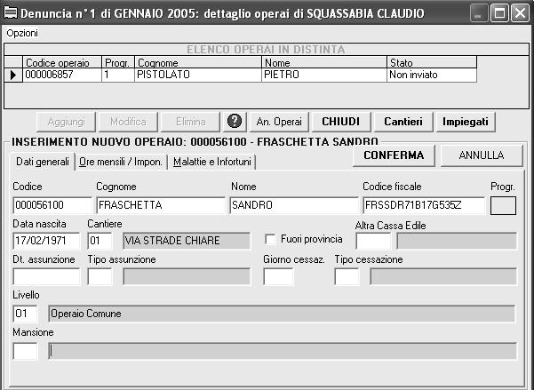 Invio delle denunce create con il programma della Cassa edile di Pavia Compilazione GNF operai