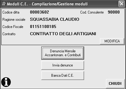 Invio delle denunce create con il programma della Cassa edile di Pavia MENU PRINCIPALE...il menu principale dell azienda.
