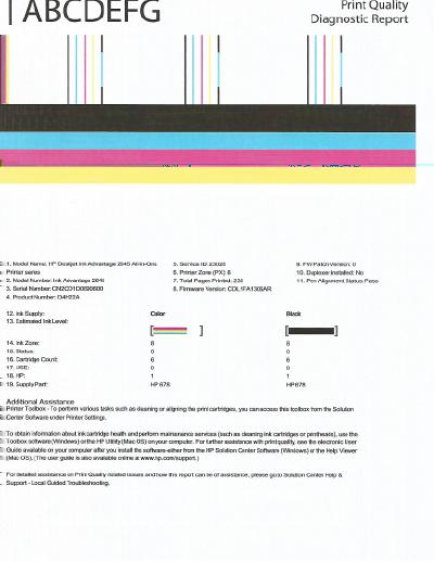 d. Fare clic su Stampa informazioni diagnostica nella scheda Rapporti dispositivo per stampare una pagina di diagnostica.