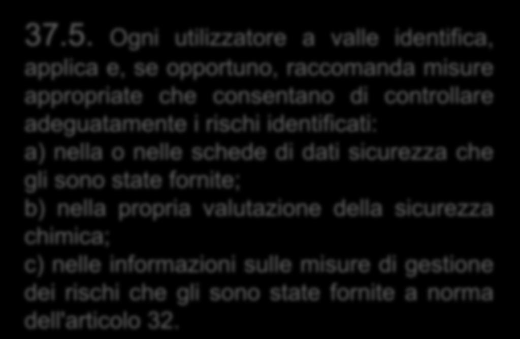 Ogni utilizzatore a valle identifica, applica e, se opportuno, raccomanda misure appropriate che consentano di controllare adeguatamente