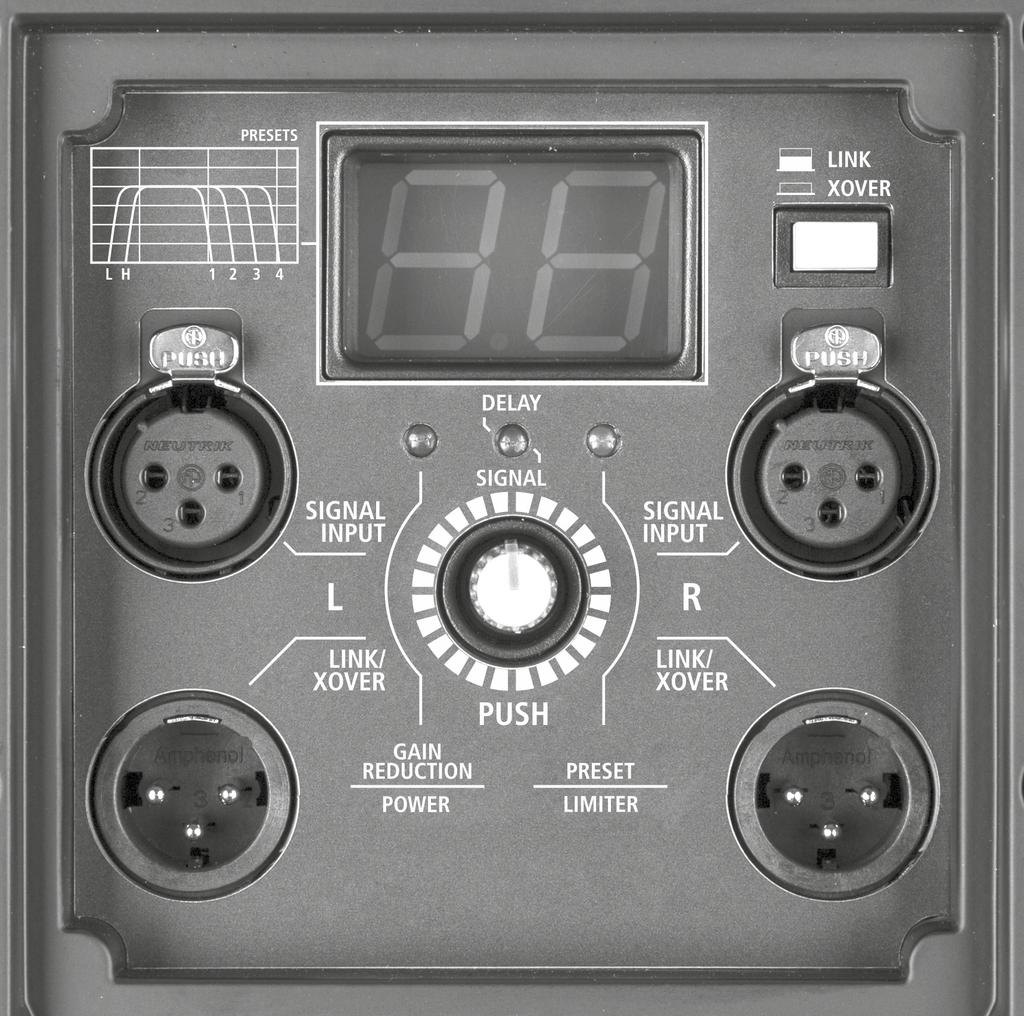 ENGLISH REAR PANEL 3 4 6 7 8 1 1 5 2 2 1 STEREO SIGNAL XLR INPUT (BAL/UNBAL). The system accept female XLR input connectors and line-level signals from a mixing console or other signal source.