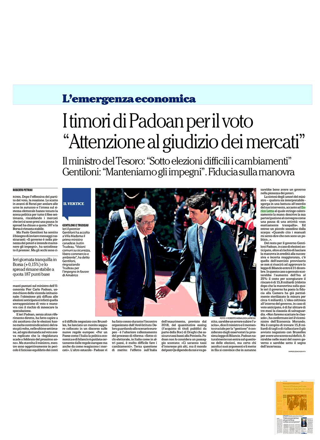 31 Maggio 2017 - La Repubblica (ed. Nazionale) pag. 02 PRESSToday (ufficio.stampa@arel.