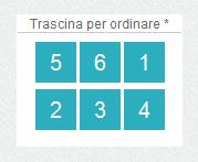 e) Inserire i dati nella parte utente e procedere a collocare in ordine progressivo i riquadri contenenti i numeri da 1 a 6 posizionati in fondo alla schermata e dare la conferma di lettura dell