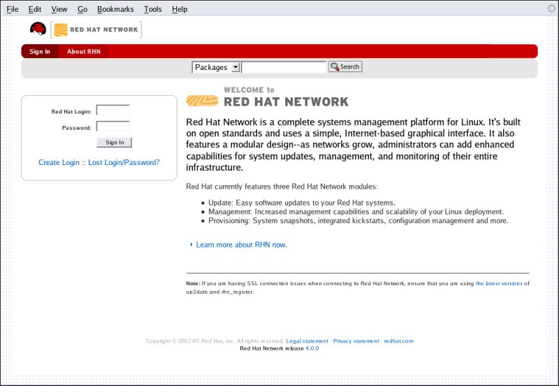 Reference Guide In un Web browser, andate su http://rhn.redhat.com.