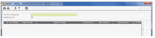 EMENS IMPLEMENTAZIONI Telematico EME309 Importazione file XML La scelta Importazione file xml è stata rivista graficamente ed implementata al fine di consentire l importazione delle denunce