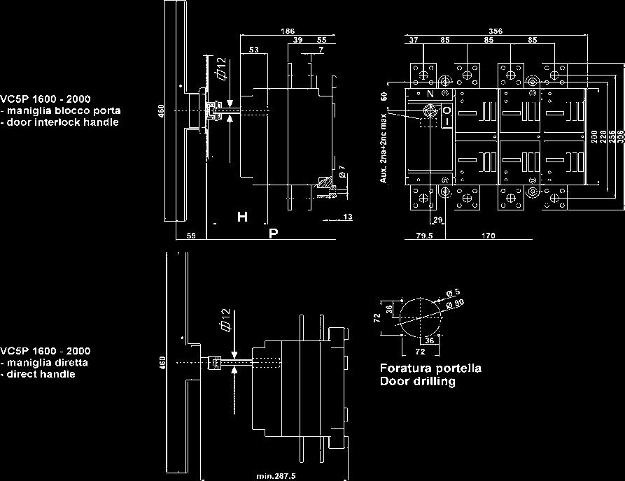 Dimensioni Dimensions VC5P 55.5 39 361 182 50 maniglia diretta / direct handle min. 287.5 VC5P 1600 2000 A Legenda / Caption P C H min max 252 345 145 P-C C = costante / constant VC5P 225 53 39 39 55.