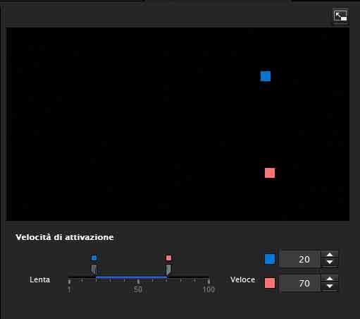 Velocità di attivazione Specificare l intervallo di velocità dell oggetto da ispezionare definendo i valori di velocità minima e massima.