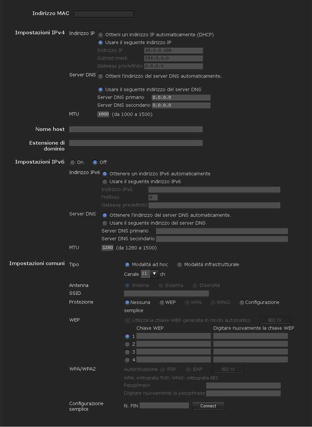 Prefisso Immettere il valore del prefisso. (da 0 a 128) IPv6 MTU Immettere il valore MTU per IPv6. (1280-1500) Il valore non deve superare il valore MTU previsto per la porta Ethernet.