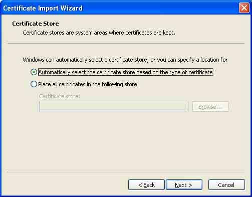 .. Sarà visualizzata la procedura Certificate Import Wizard.