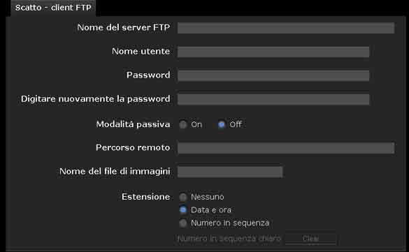Client FTP Selezionando questa casella sarà possibile selezionare Client FTP nel pannello Scatto del visualizzatore principale.