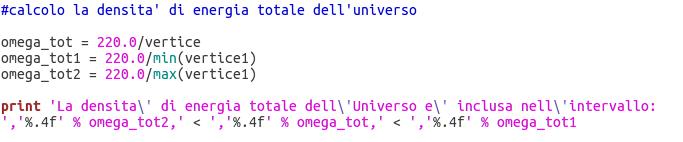 Densità di energia dell'universo Infine usiamo il vertice del primo picco appena trovato per misurare la densità totale di energia dell'universo.