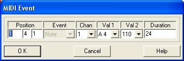 Interfaccia Grid Finestra di editing di una nota: position: la posizione nel tempo channel: uno dei 16 canali MIDI value: il valore