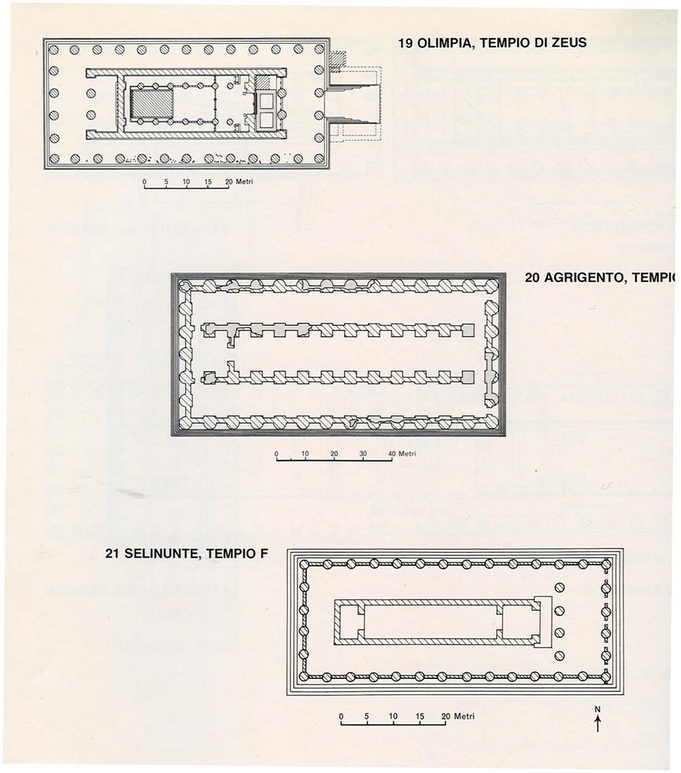 Templi dorici peripteri canonici: In alto, Olimpia, tempio di Zeus Templi dorici