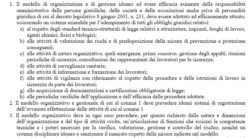 Modello di organizzazione e di gestione D. Lgs. 81/2008 art. 2, lett.
