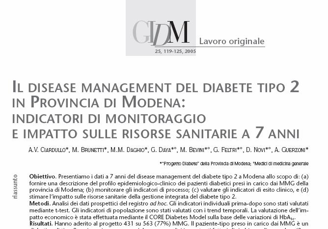 Progetto Diabete ASL 104 MO Distretto 1Carpi Pz. CAD Pz.