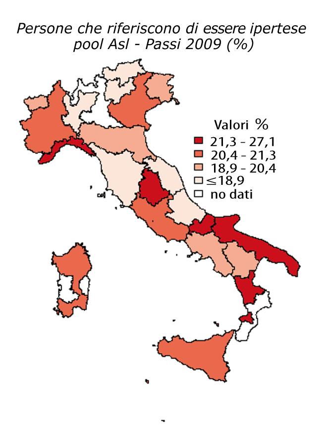 Prevalenza dei fattori di rischio cardiovascolare nella popolazione 18-69 anni - pool di Asl 2009 Ipertensione arteriosa 20%