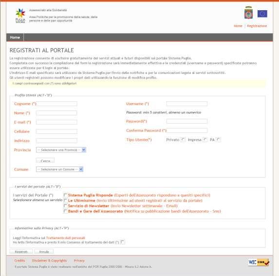 Schermata di Registrazione per la creazione delle credenziali del Referente del Nucleo